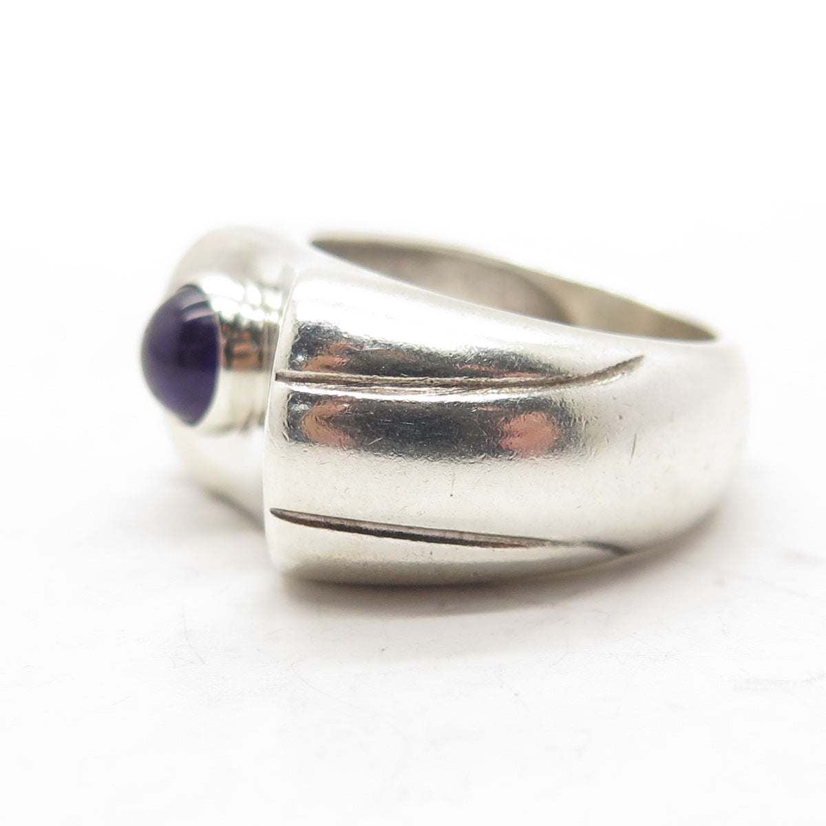 925 Sterling Silver Vintage Real Amethyst Modernist Ring Size 6