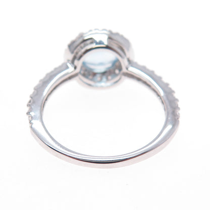 925 Sterling Silver Round-Cut Blue & White C Z Ring Size 9.25
