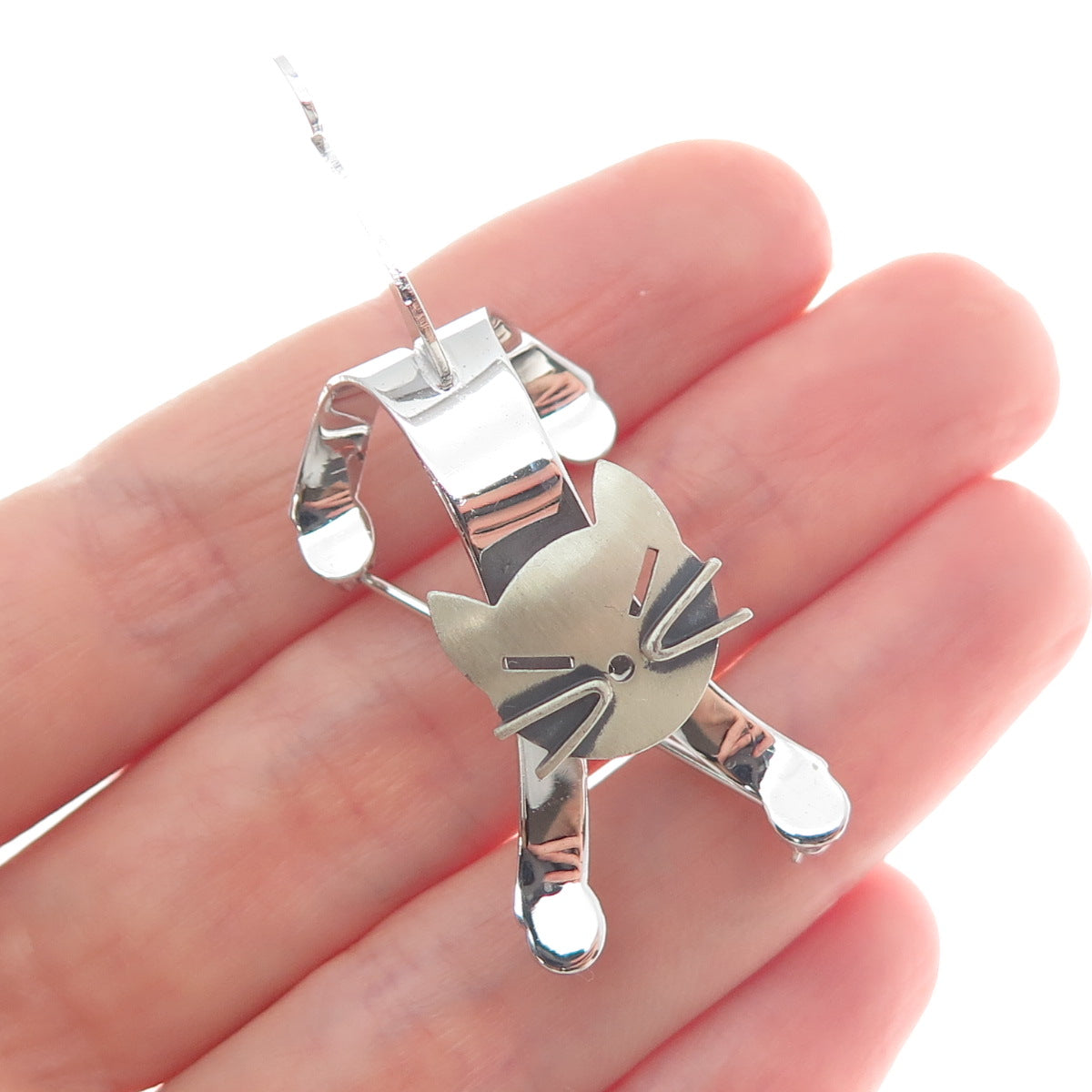 BEAU 925 Sterling Silver Vintage Modernist Cat Pin Brooch