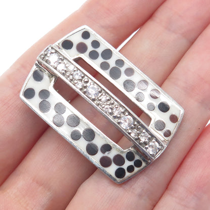 925 Sterling Silver Enamel & Round-Cut C Z Slide Pendant