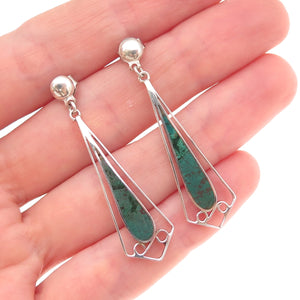 925 Sterling Silver Vintage Real Chrysocolla Modernist Dangle Earrings