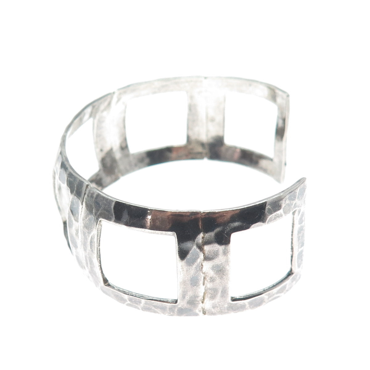 925 Sterling Silver Vintage Modernist Hammered Oxidized Adjustable Bracelet 7.5"