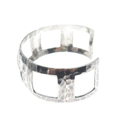 925 Sterling Silver Vintage Modernist Hammered Oxidized Adjustable Bracelet 7.5"