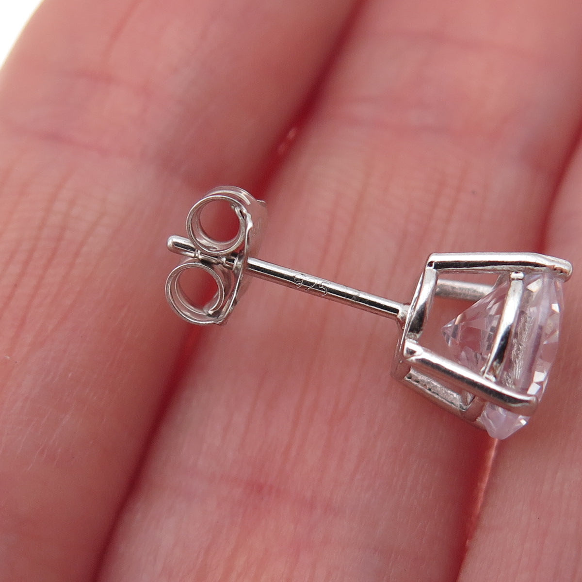 925 Sterling Silver Round-Cut C Z Stud Earrings