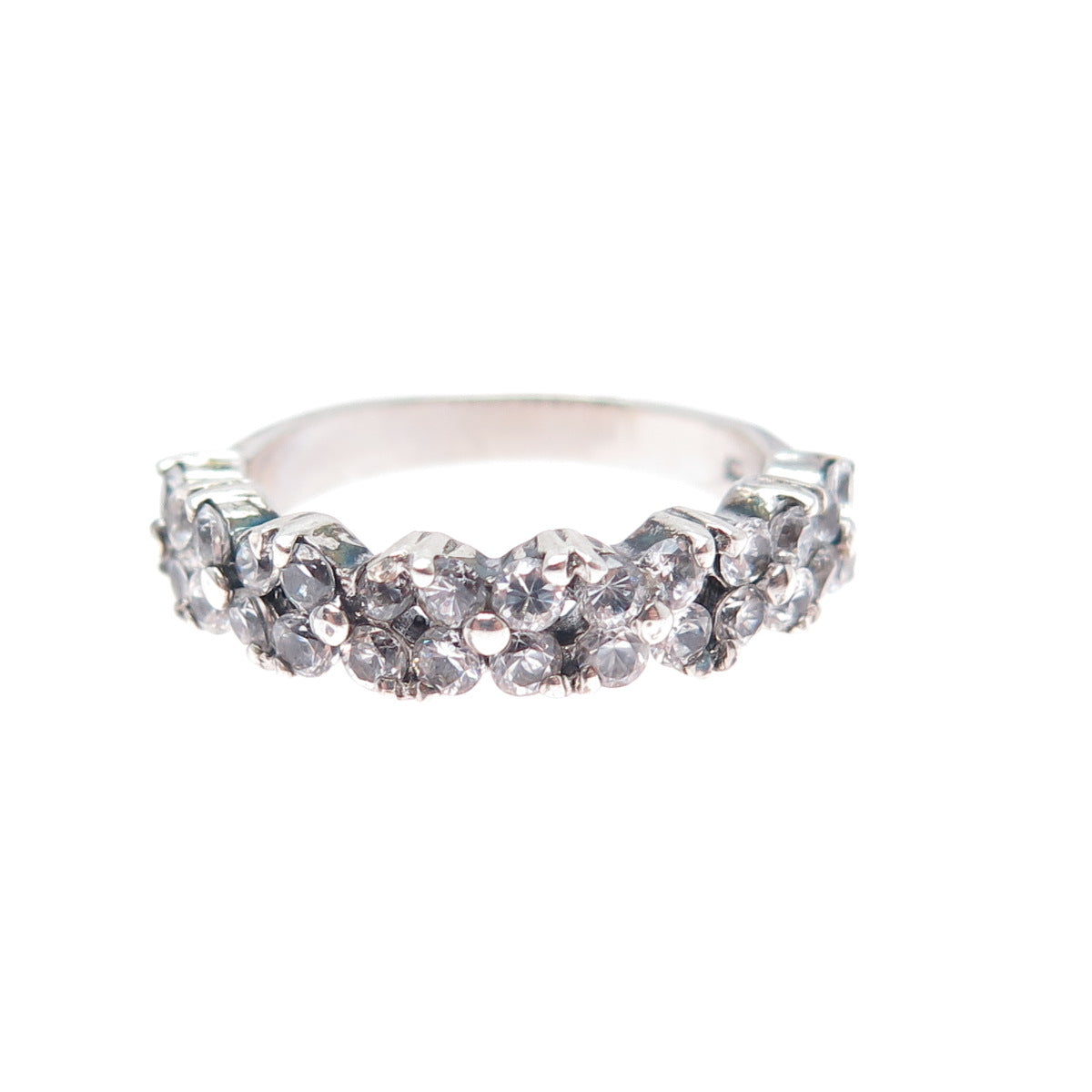 925 Sterling Silver Vintage Round-Cut C Z Half Eternity Band Ring Size 6.5