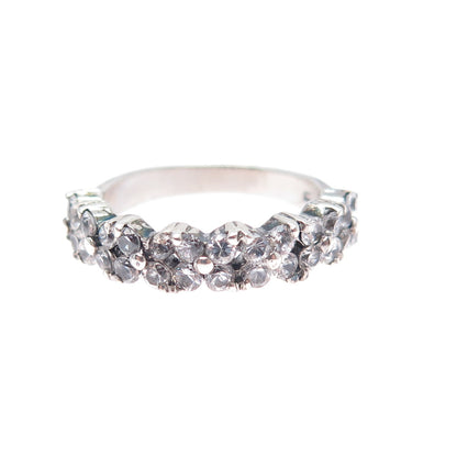 925 Sterling Silver Vintage Round-Cut C Z Half Eternity Band Ring Size 6.5