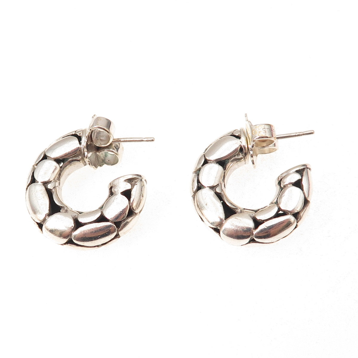 John Hardy 925 Sterling Silver Vintage Kali Pebble Hoop Earrings