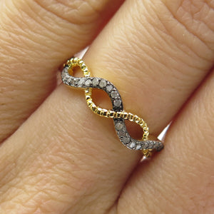 925 Sterling Silver Gold Plated Real Round-Cut Diamond Woven Ring Size 7