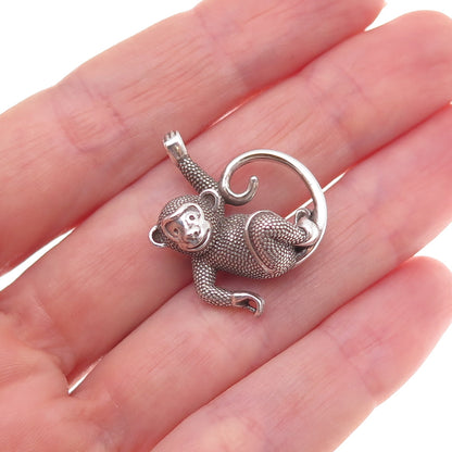 925 Sterling Silver Vintage Monkeying Around Oxidized 3D Charm Pendant