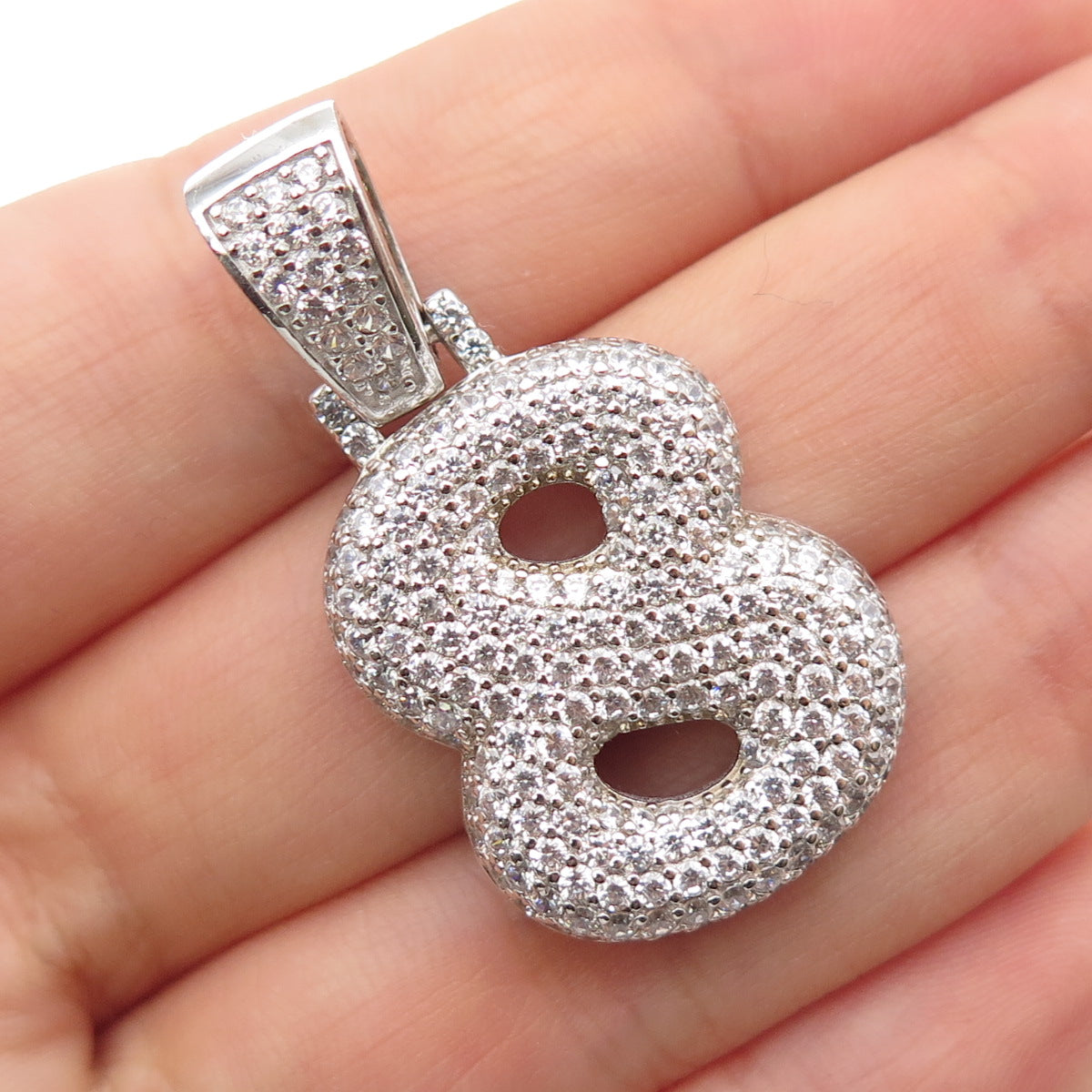 925 Sterling Silver Round-Cut C Z Lucky Number 8 Charm Pendant