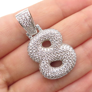 925 Sterling Silver Round-Cut C Z Lucky Number 8 Charm Pendant