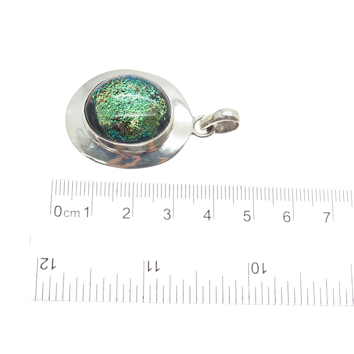 925 Sterling Silver Vintage Dichroic Glass Modernist Charm Pendant
