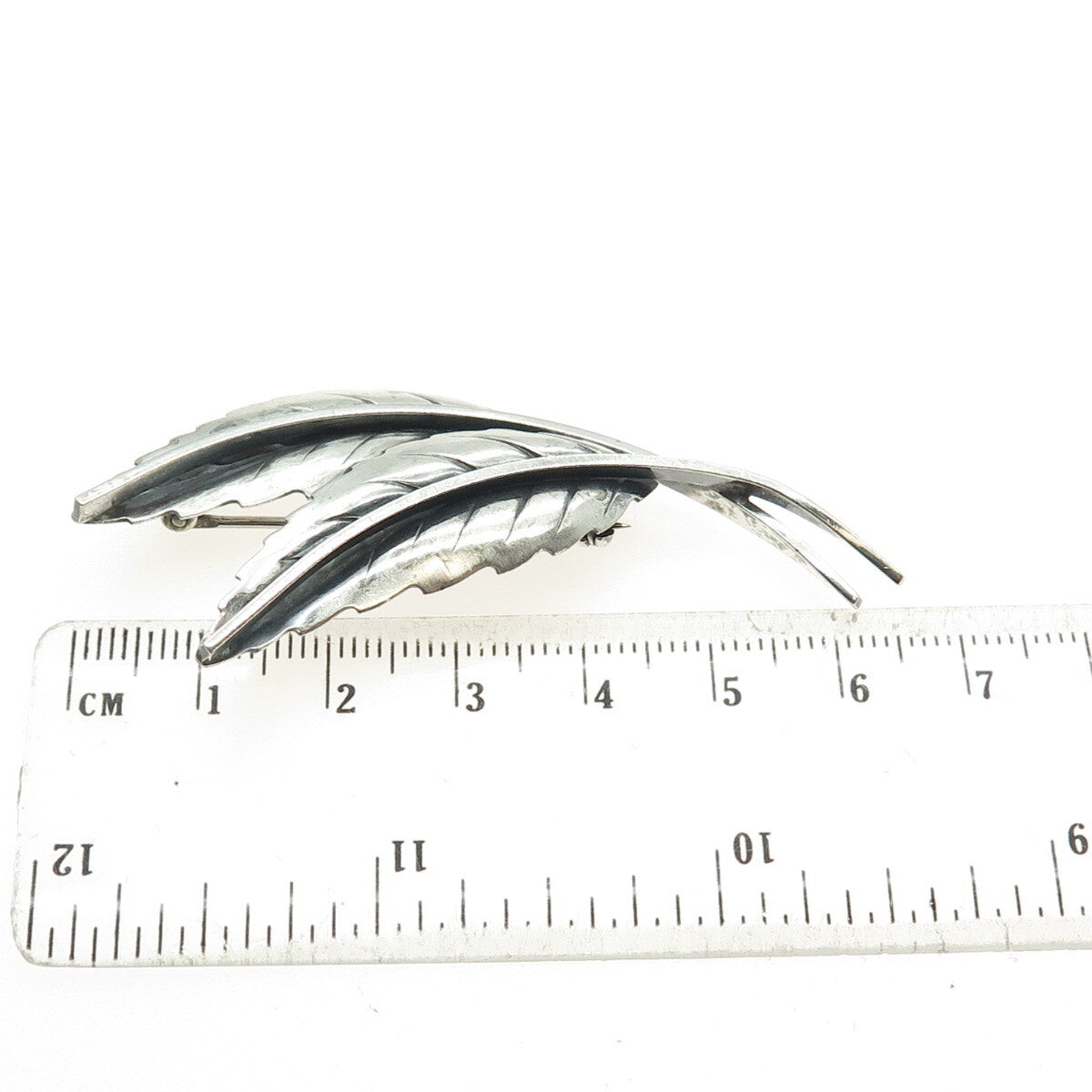 JEWELART 925 Sterling Silver Antique Art Deco Floral Leaves Oxidized Pin Brooch