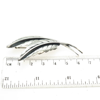 JEWELART 925 Sterling Silver Antique Art Deco Floral Leaves Oxidized Pin Brooch