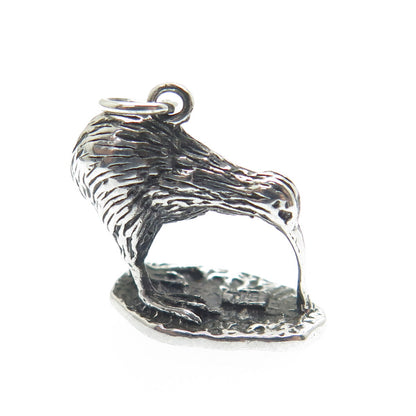 925 Sterling Silver Antique Art Deco Kiwi Bird 3D Charm Pendant