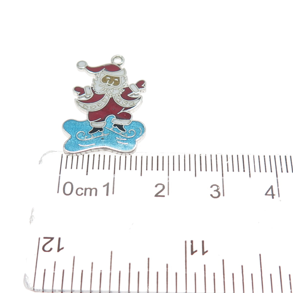 WELLS 925 Sterling Silver Antique Enamel Santa Claus Ice Skating Charm Pendant