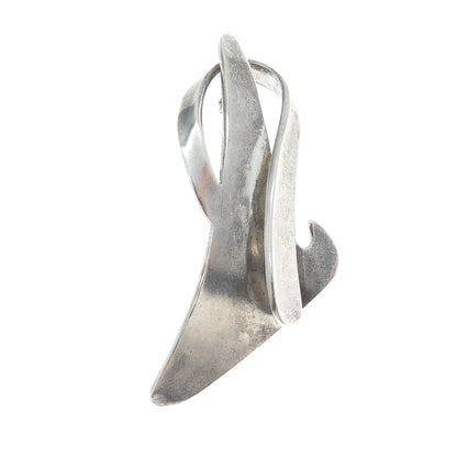 925 Sterling Silver Vintage Mexico Modernist Oxidized Pin Brooch