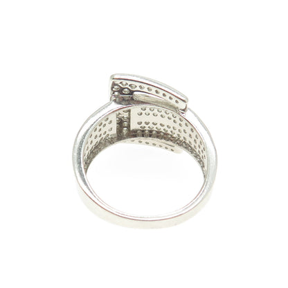 925 Sterling Silver Pave C Z Belt Buckle Ring Size 7.25