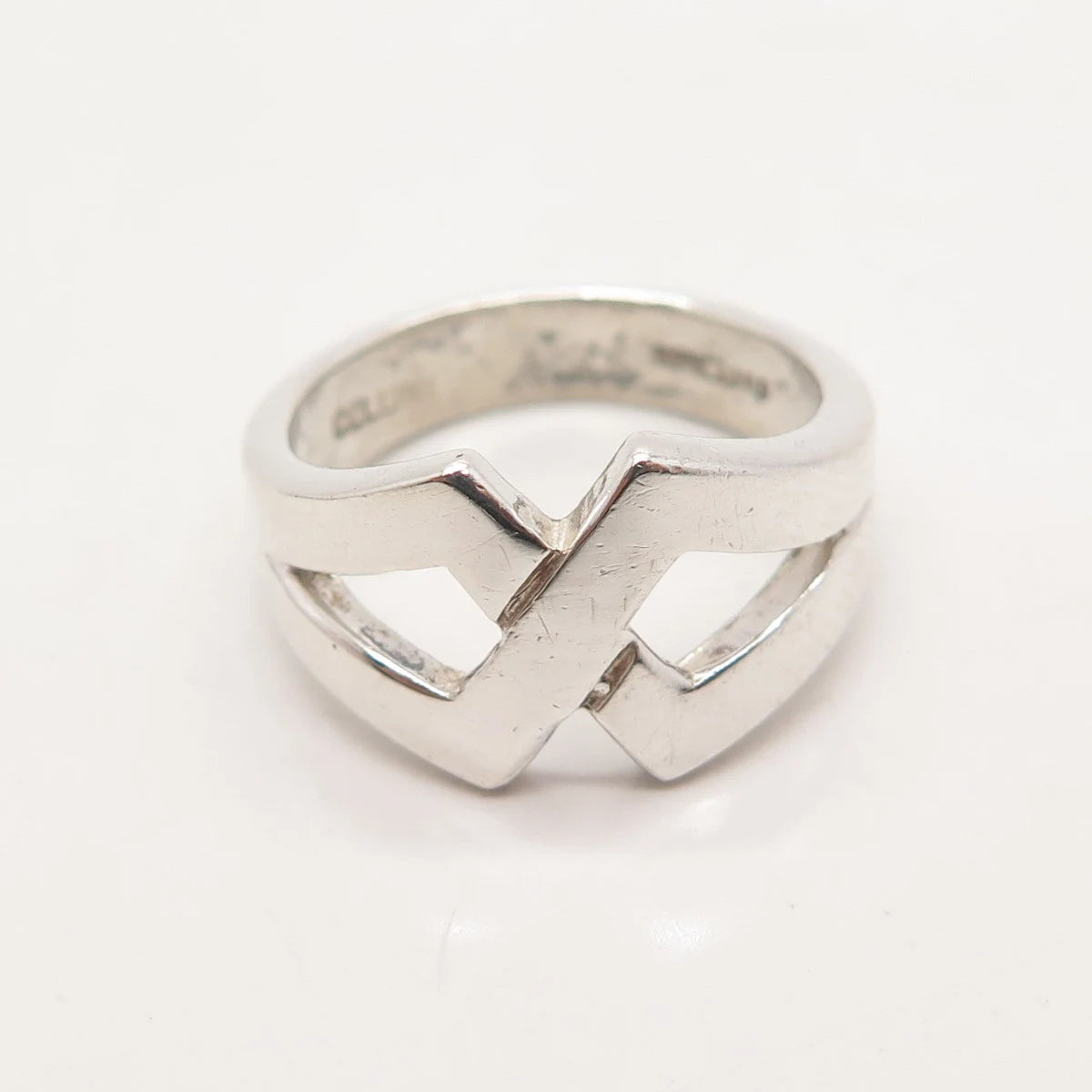 925 Sterling Silver Vintage Crossover Ring Size 6.25
