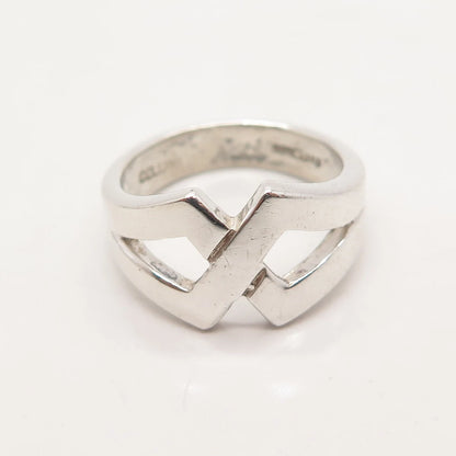 925 Sterling Silver Vintage Crossover Ring Size 6.25