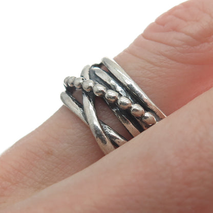 TAMIR ZUMAN 925 Sterling Silver Vintage Israel Crossover Beaded Ring Size 8.25