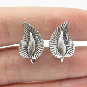 DANECRAFT 925 Sterling Silver Antique Leaf Ribbed Screw Back Earrings