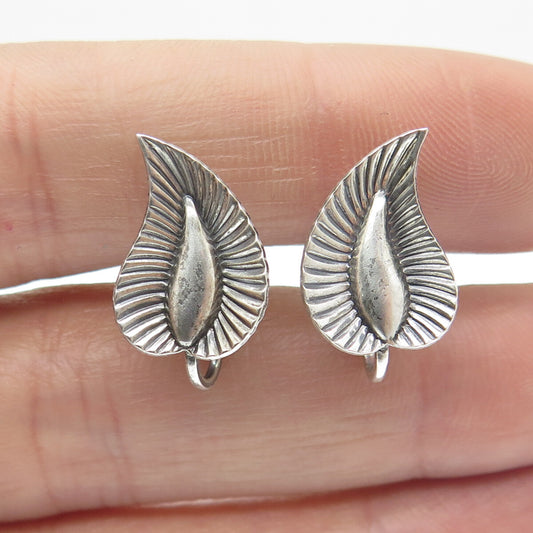 DANECRAFT 925 Sterling Silver Antique Leaf Ribbed Screw Back Earrings