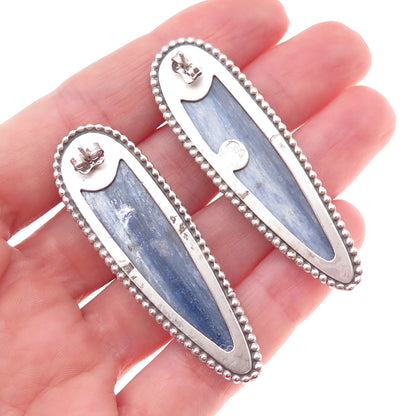 925 Sterling Silver Vintage Real Kyanite Modernist Oxidized Earrings