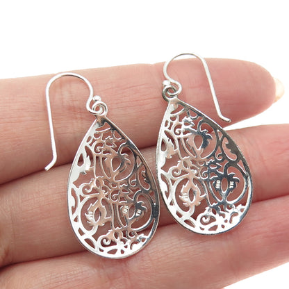 925 Sterling Silver Ornate Teardrop Dangle Earrings