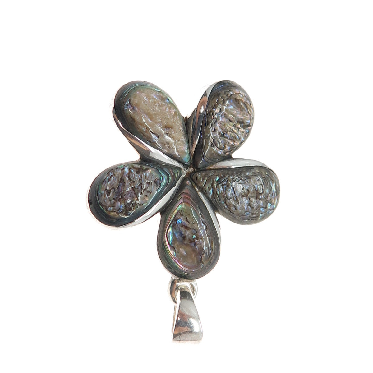 925 Sterling Silver Vintage Real Abalone Shell Flower Charm Pendant