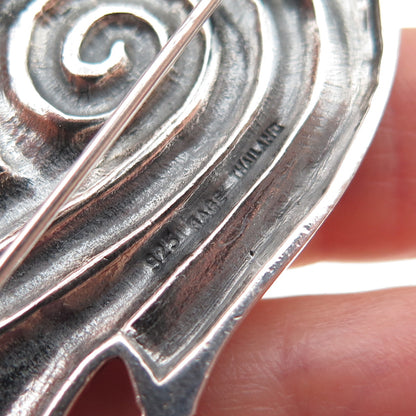 RAGE 925 Sterling Silver Vintage Modernist Stork Spiral Oxidized Pin Brooch