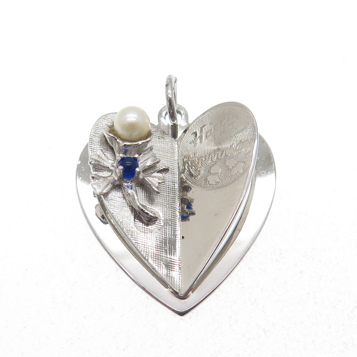 925 Sterling Vintage M&M Real Pearl Rhinestone Anniversary Heart Mini Pendant