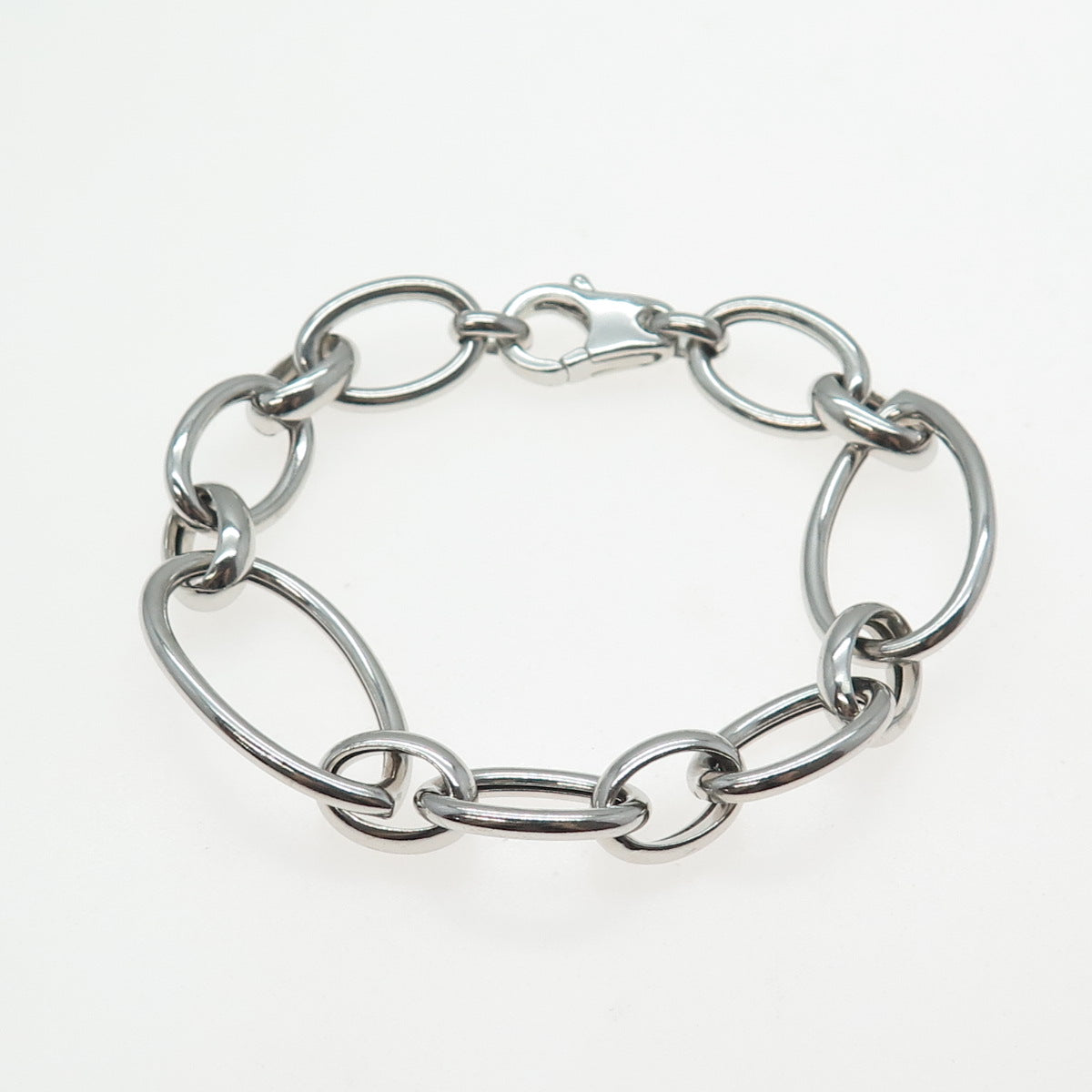 925 Sterling Silver Vintage Teardrop & Oval Link Bracelet 7.25"