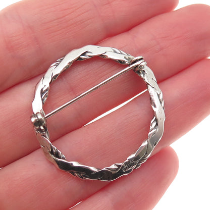Beau 925 Sterling Silver Vintage Woven Circle of Life Oxidized Pin Brooch