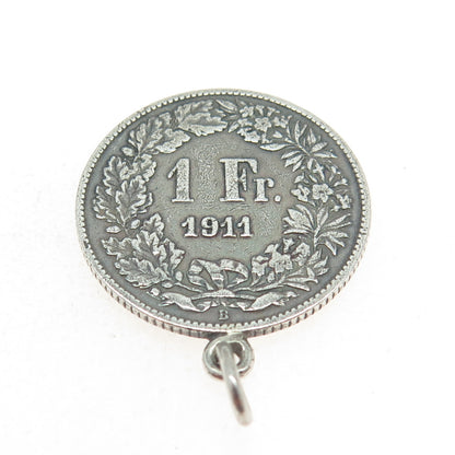 835 Silver Antique 1911 Switzerland One Franc Coin Pendant