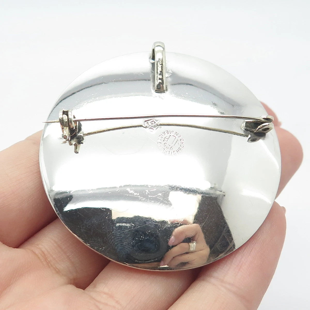 925 Sterling Silver Vintage Mexico Real Black Onyx Gem Maze Pin Brooch / Pendant