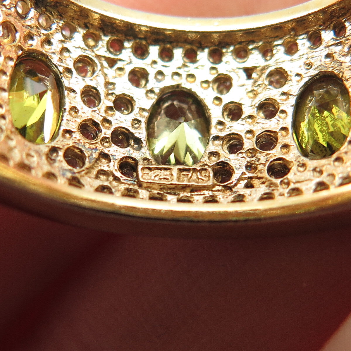 925 Sterling Silver Gold Plated White & Green C Z Band Ring Size 11