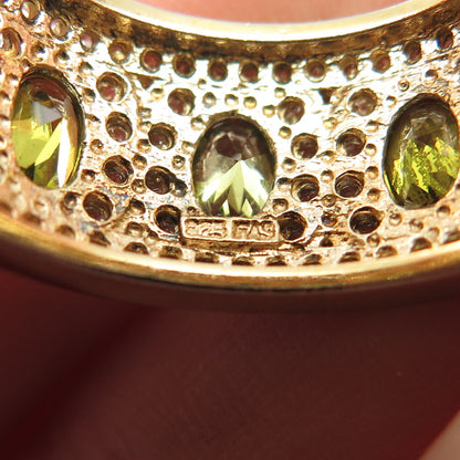 925 Sterling Silver Gold Plated White & Green C Z Band Ring Size 11