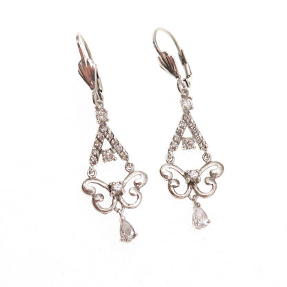 925 Sterling Silver Vintage C Z Butterfly Dangle Earrings