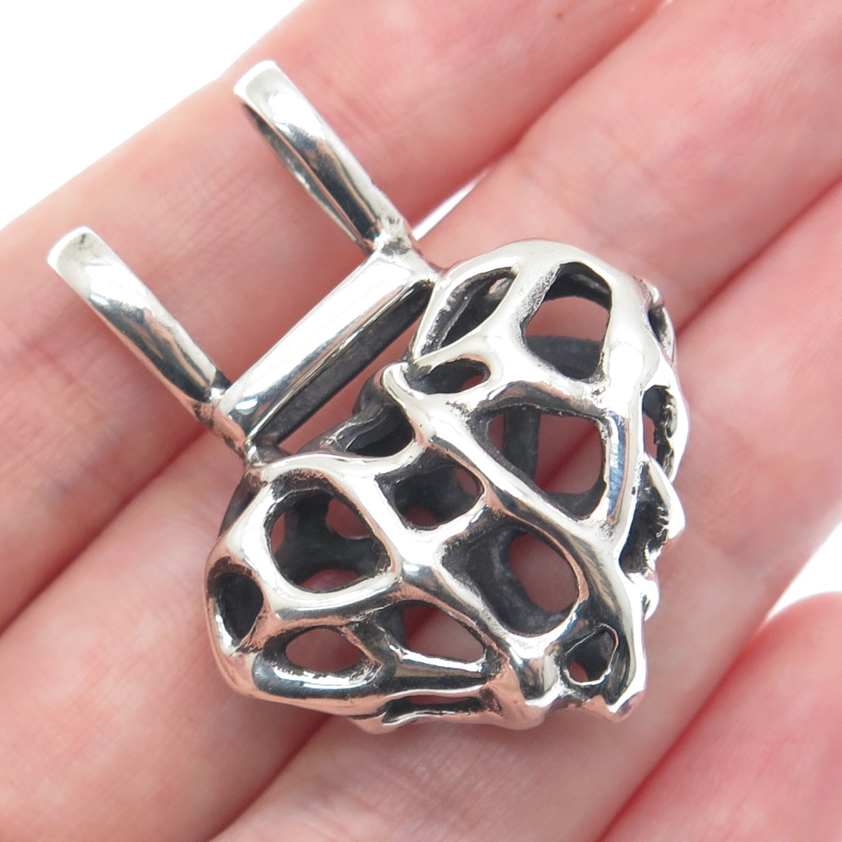 925 Sterling Silver Vintage Modernist Heart Oxidized Slide Pendant