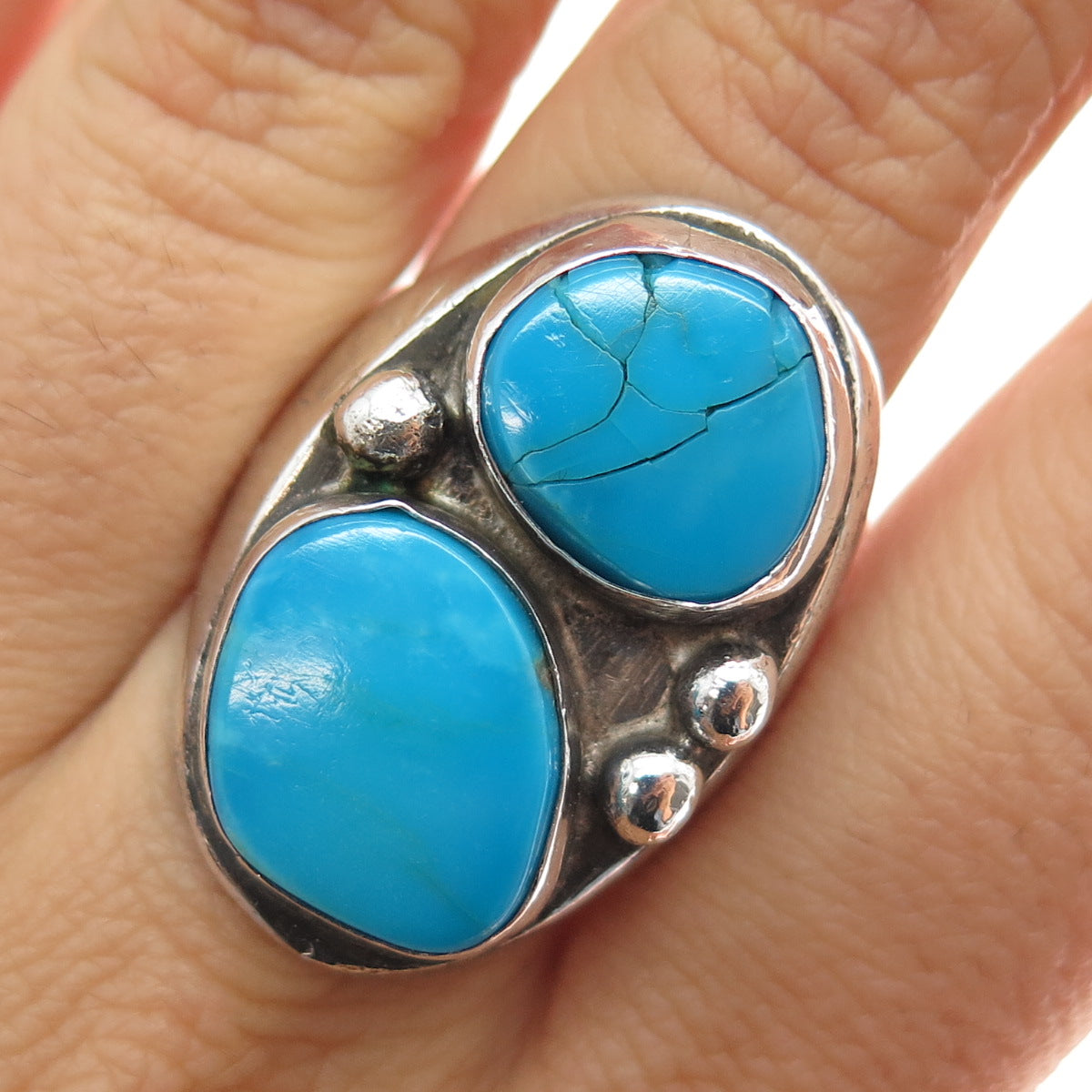 Old Pawn Sterling Silver Vintage Southwestern Bisbee Turquoise Ring Size 12.25