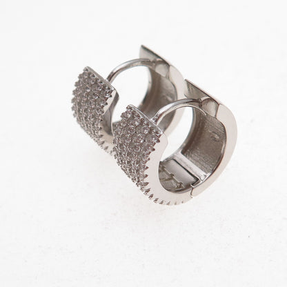 925 Sterling Silver Round-Cut C Z Hoop Earrings