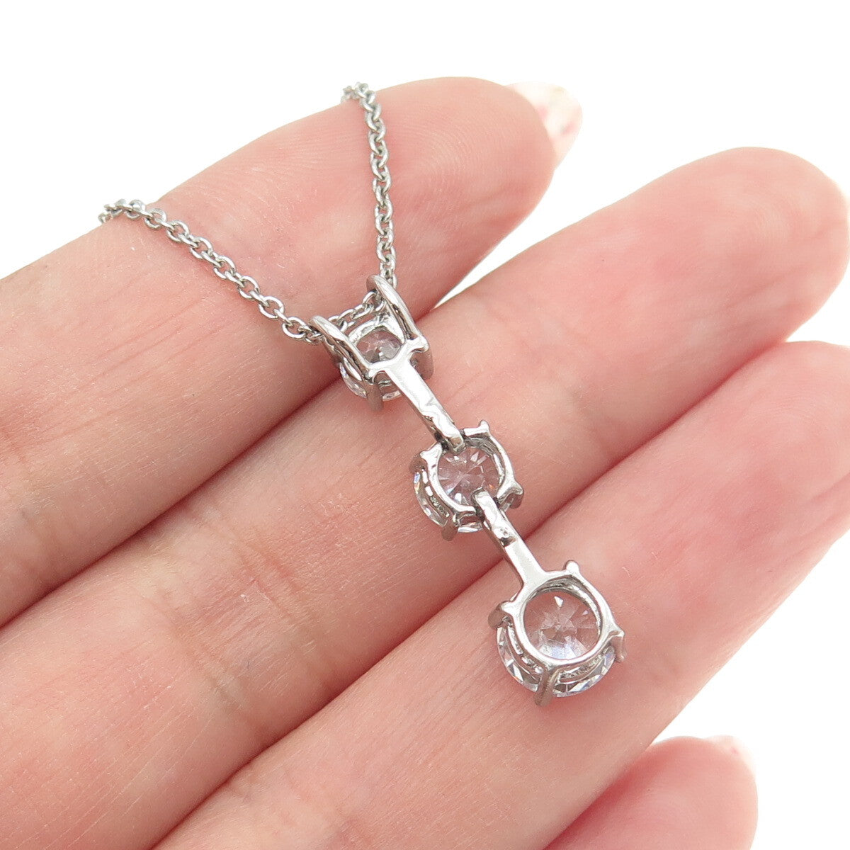 925 Sterling Silver Round-Cut C Z Graduated Drop Cable Chain Necklace 16"