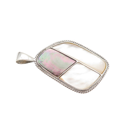 LUC Lucas Lameth 925 Sterling Vintage Real Abalone Shell & MOP Modernist Pendant