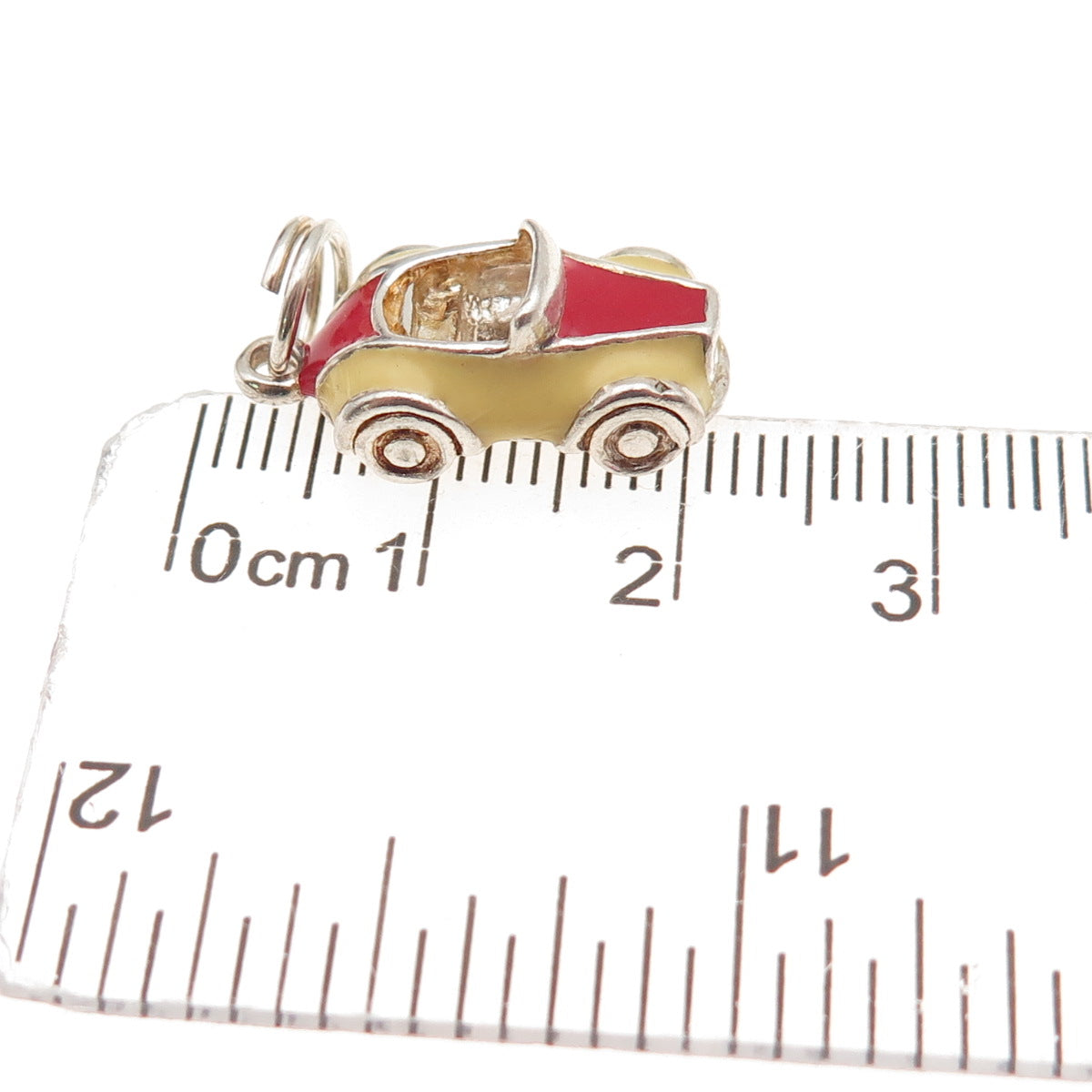 925 Sterling Silver Vintage Enamel Sport Car 3D Charm Pendant