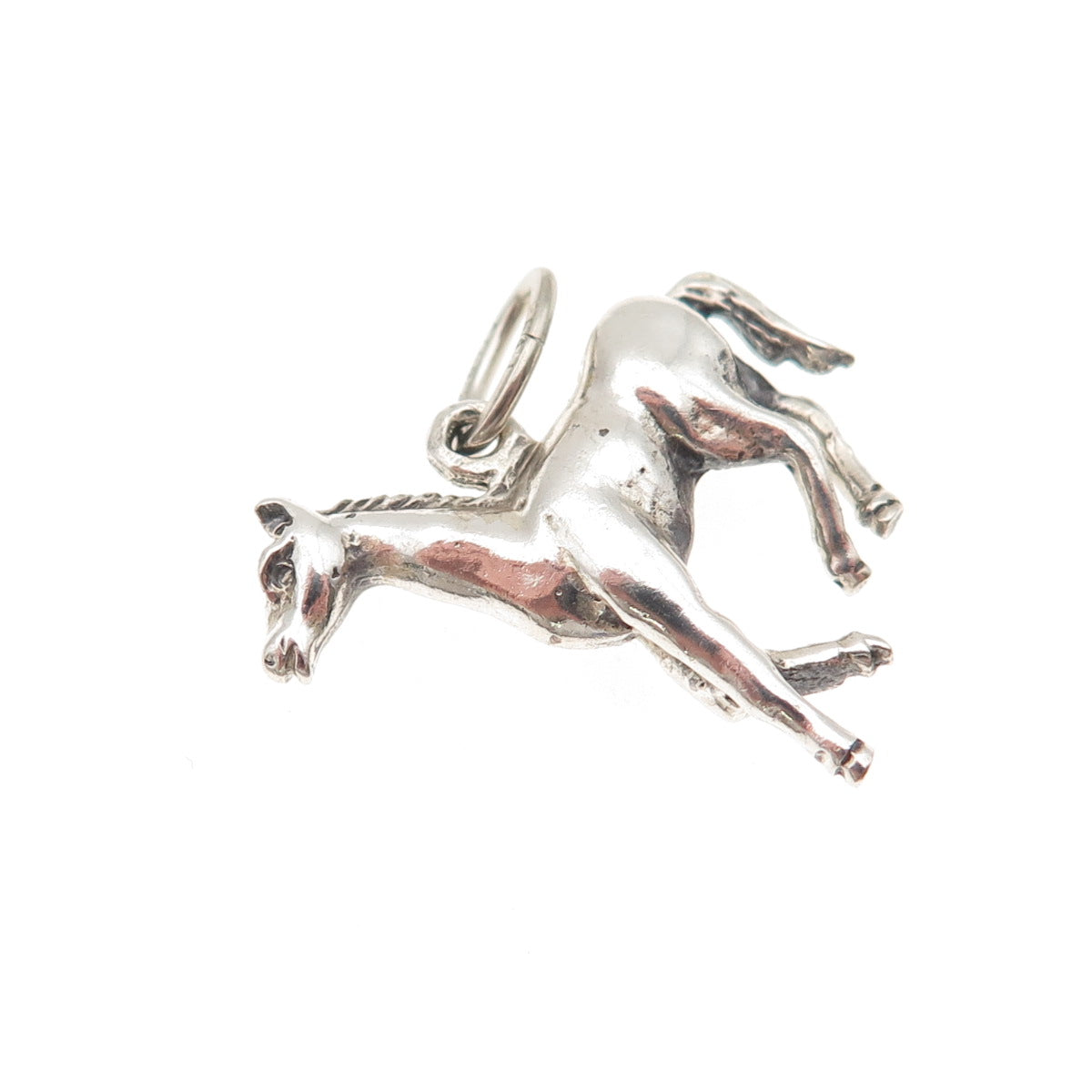 Beau 925 Sterling Silver Vintage Horse Oxidized 3D Mini Charm Pendant