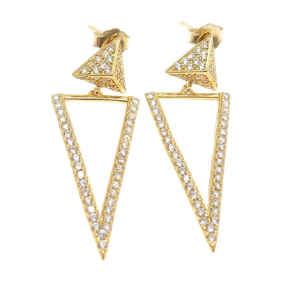 925 Sterling Silver Gold Plated Pave C Z Geometric Dangling Earrings