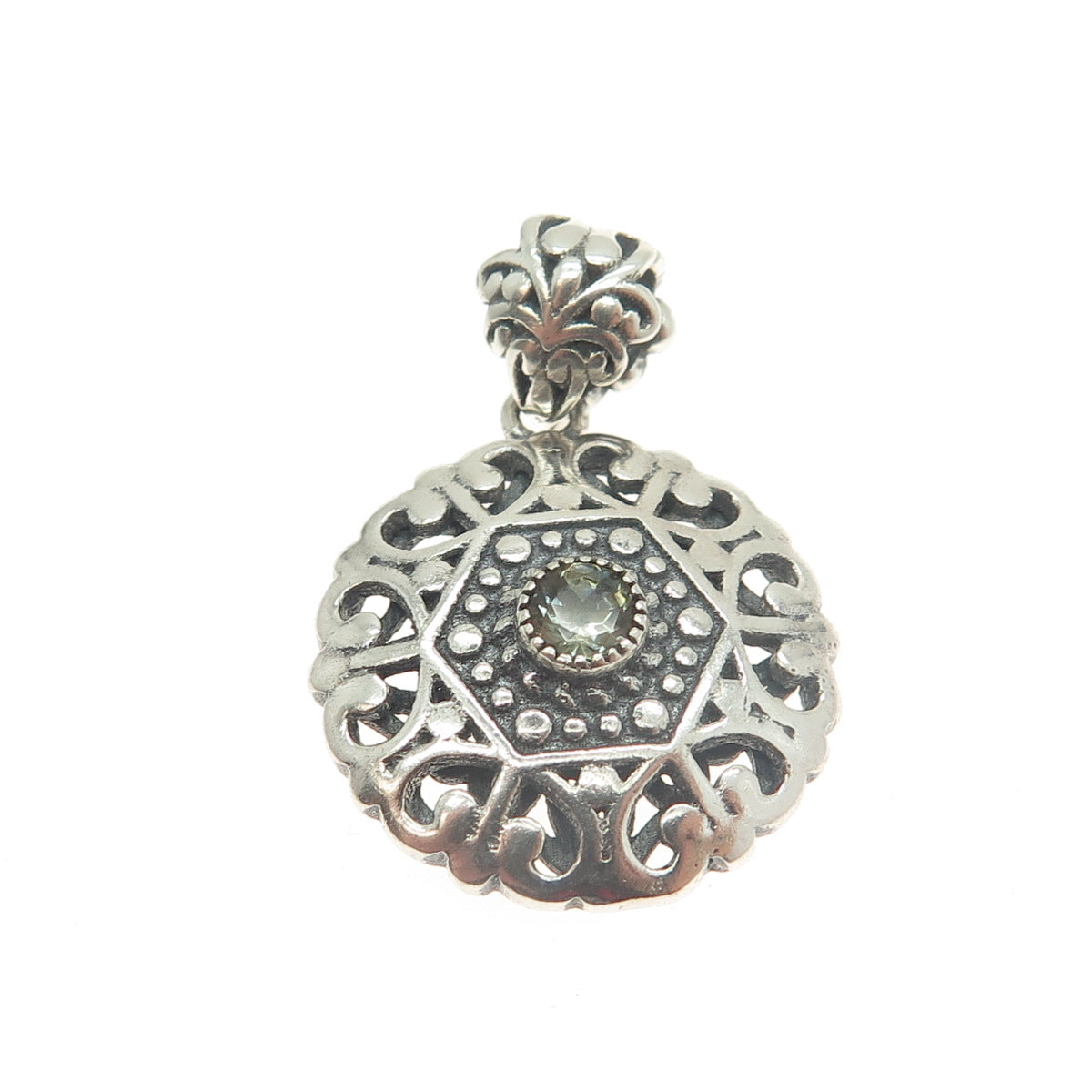 BERIA 925 Sterling Silver Round-Cut Rhinestone Ornate Pendant