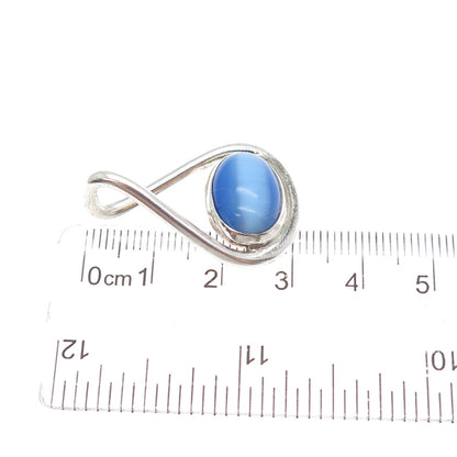 925 Sterling Silver Vintage Optic Fiber Cat's Eye Teardrop Charm Pendant