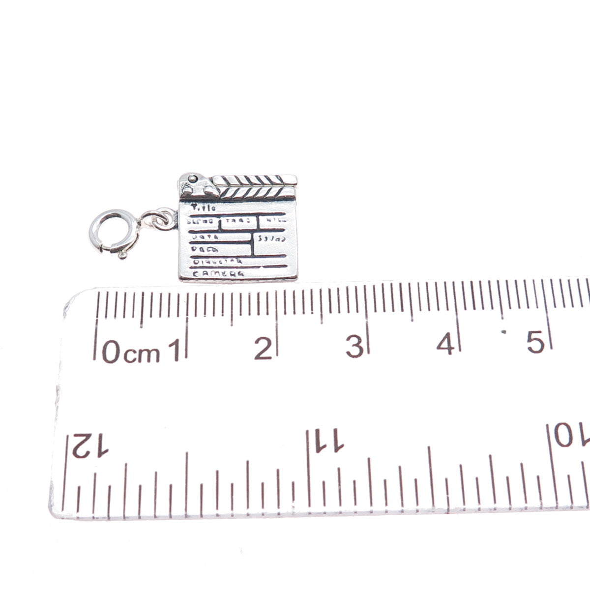 SHUBE 925 Sterling Silver Vintage Movie Clapperboard Spring Ring Movable Pendant